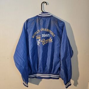 1985 Kansas City Royals World Champs Blue Satin Jacket Size XL Hartwell Jackets